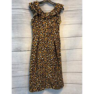Who What Wear Ruffled Leopard Print Midi Dress XS
